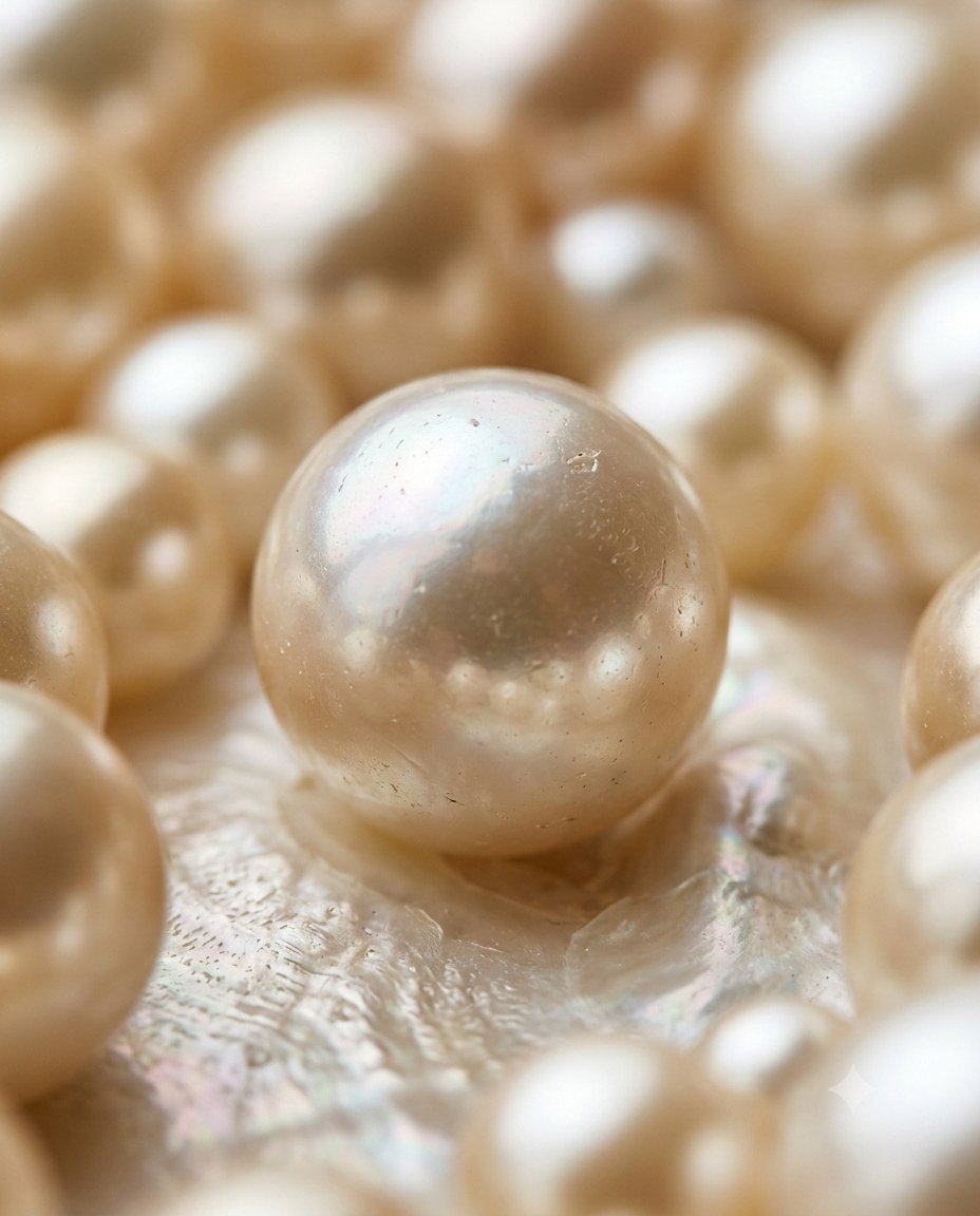 Extreme macro photograph of a single pearl showing surface luster
