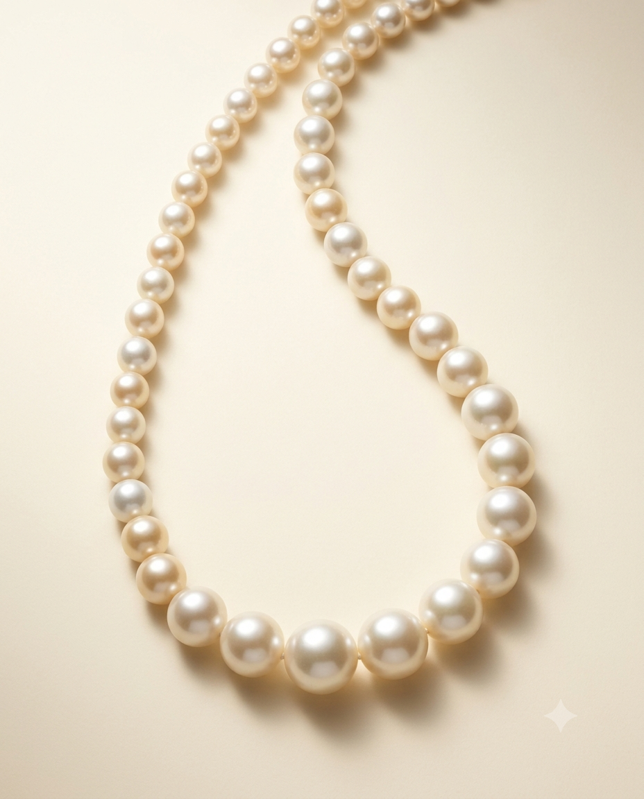 Nami collection — graduated pearl sizes arranged in a continuous visual flow